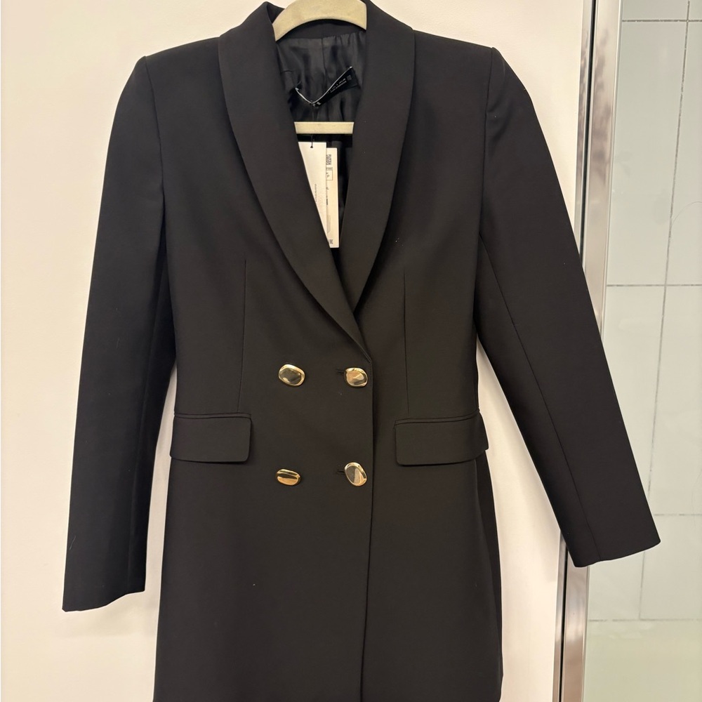 Zara Black Blazer (Or Blazer Dress) With Gold Buttons